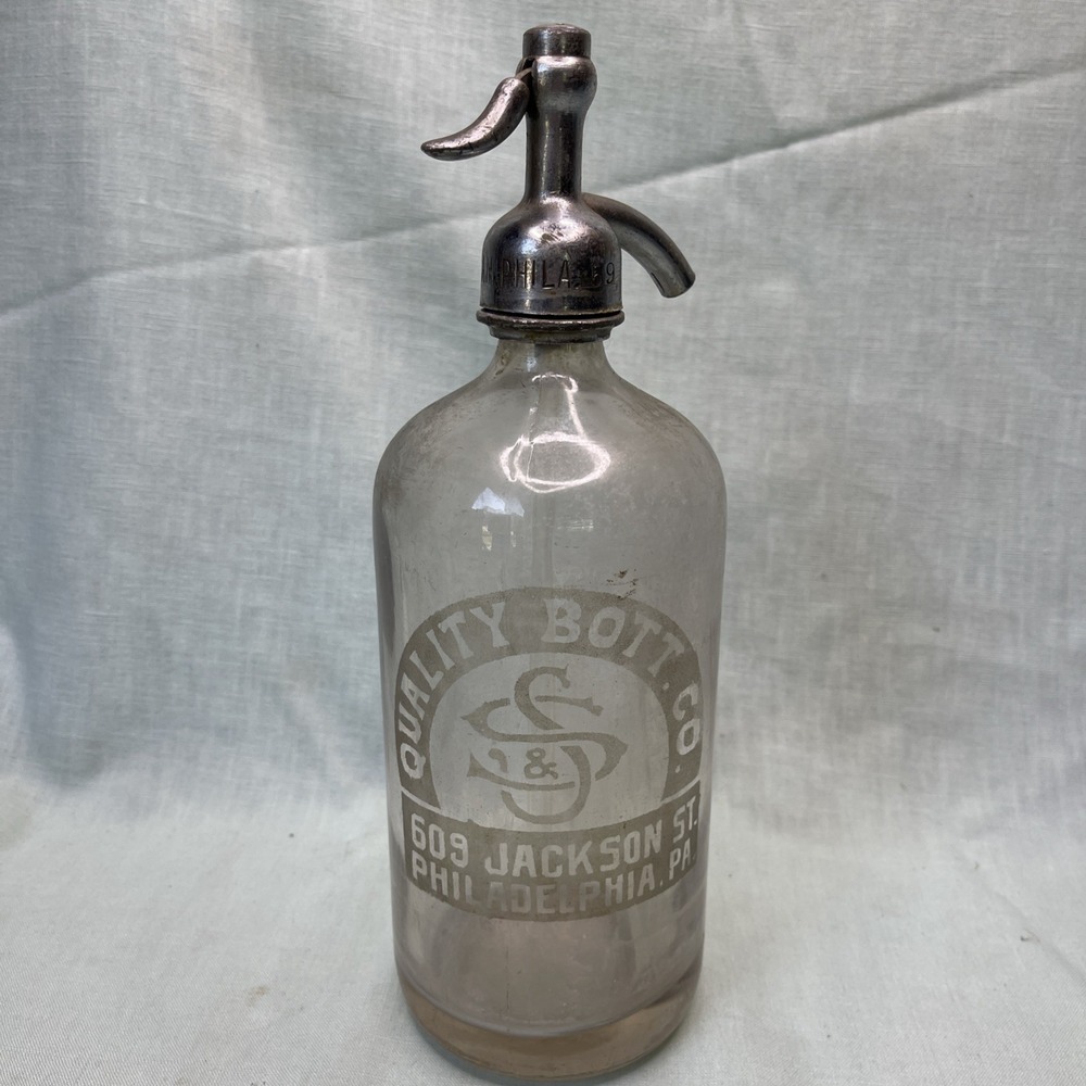 Vintage Glass Soda Siphon Bottle A.M. Friedman Phila PA Seltzer Bar Decor